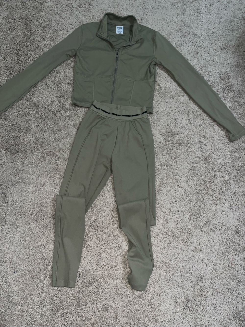 Victoria secret PINK Olive Green High-Waist Leggings with Matching Zip Jacket